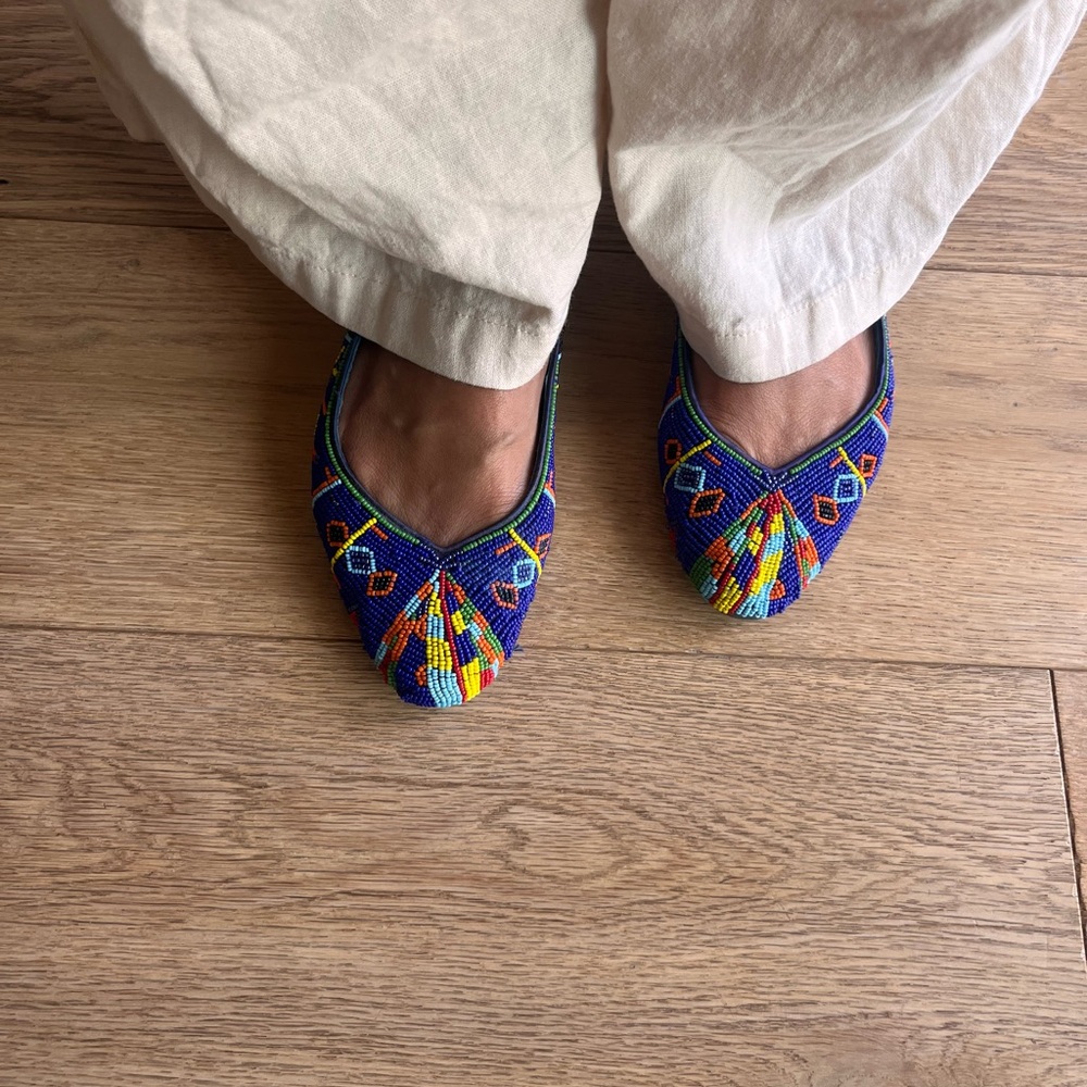 Caparros Blue ballet Flats Vibrant Geometric Beaded Design
